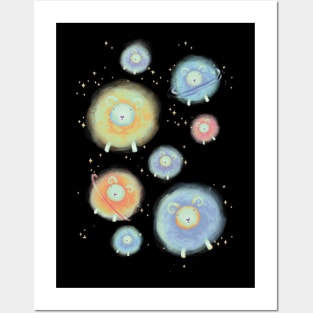 Children's Illustration Sheep in Galaxy Space - Colour Variant 4 Posters and Art